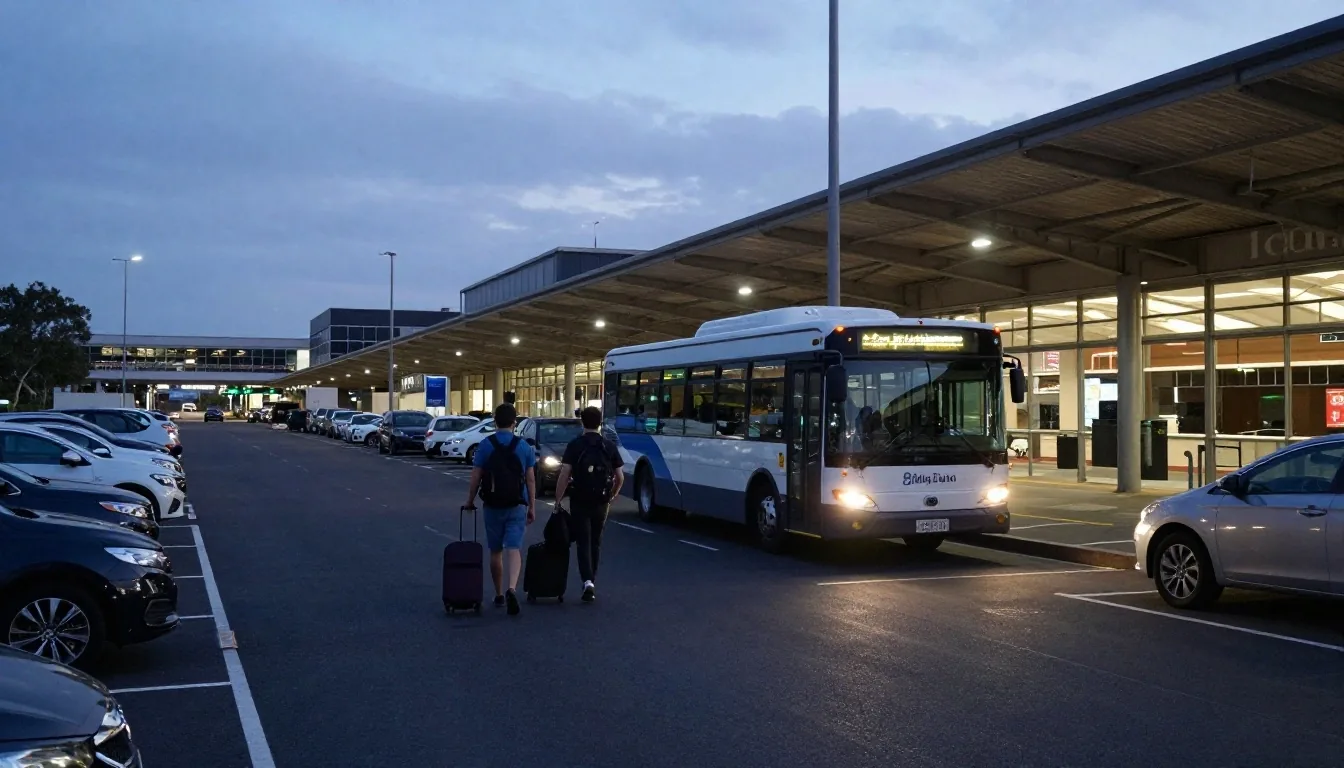 Shuttle pick-up bay at Melbourne Airport in the evening
