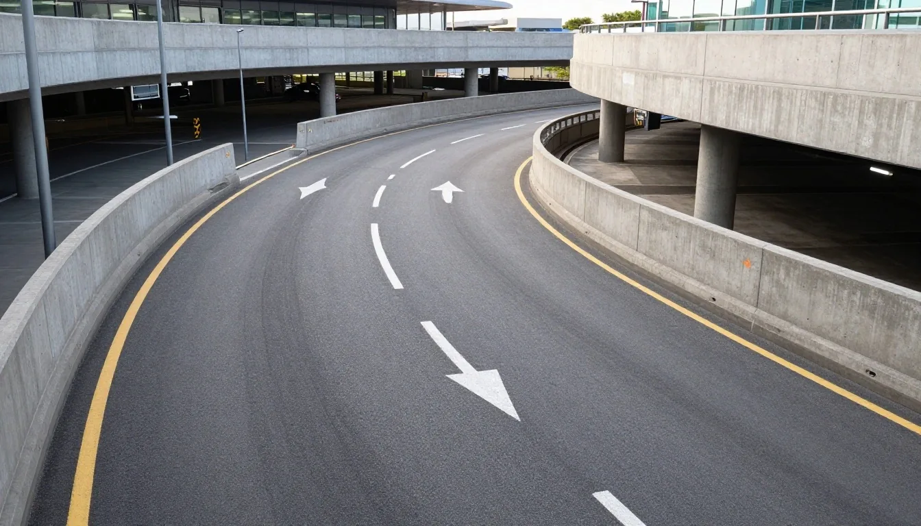 Covered parking level at Melbourne Airport in morning light