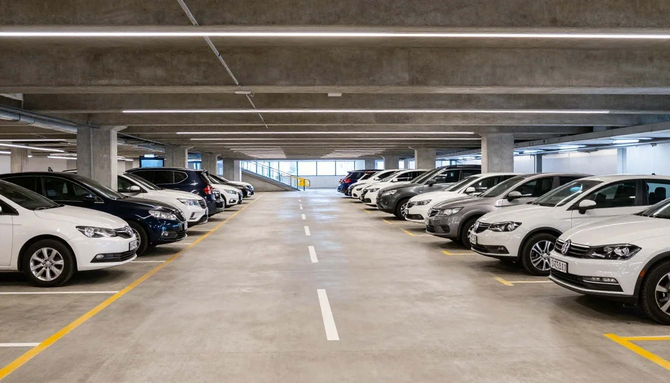 Covered multi level parking floor with empty bays