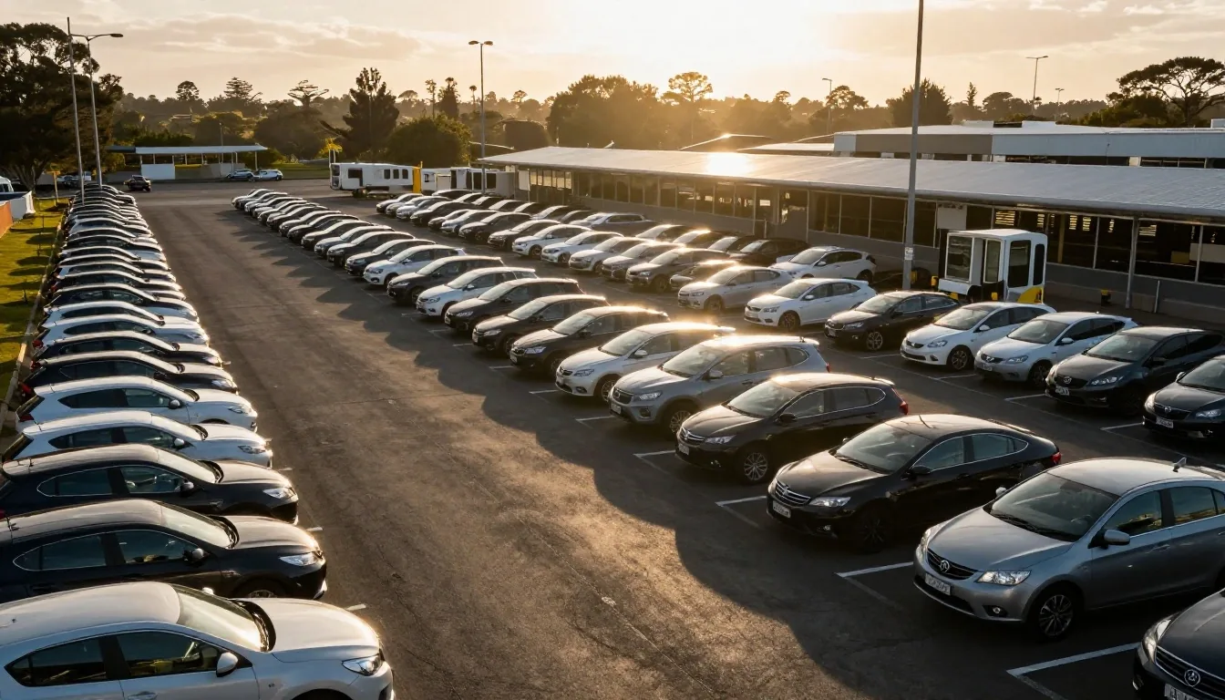 Long term surface lot at Melbourne Airport in late afternoon light